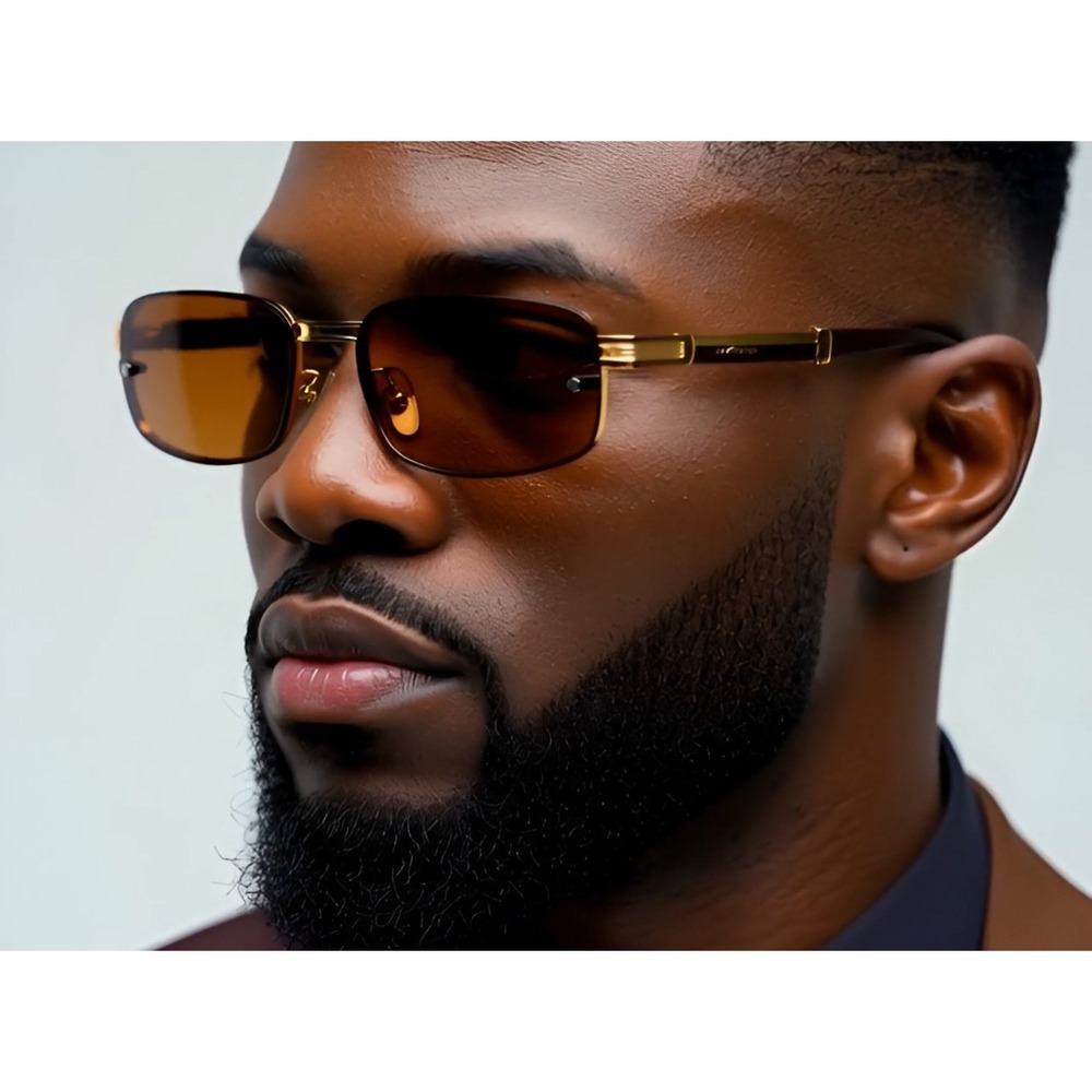 Rimless Sunglasses Rectangle Wood Grain Frame Brown Lens Men Hip Hop Lentes 2026